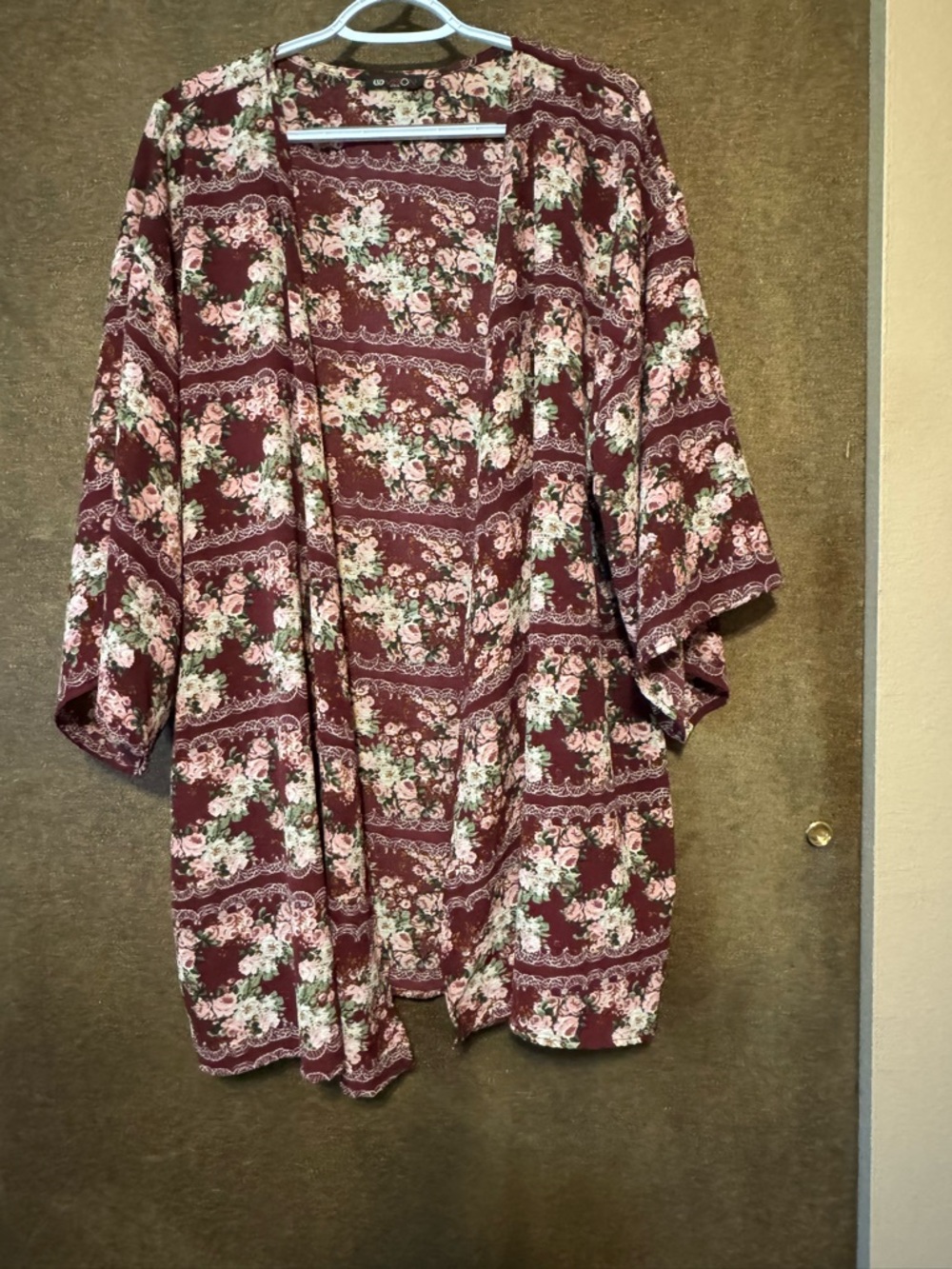 Floral Open-Front Tunic Kimono in Burgundy